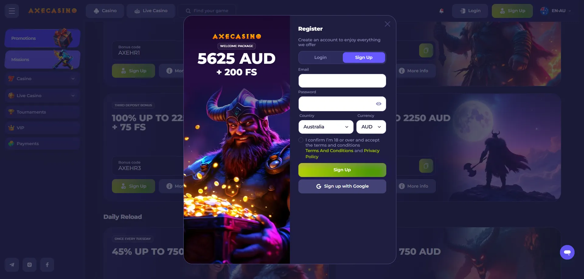 AxeCasino registration