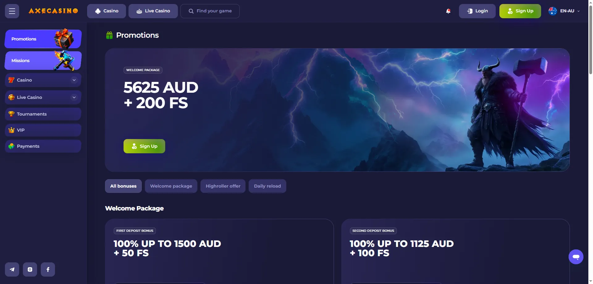 AxeCasino bonuses